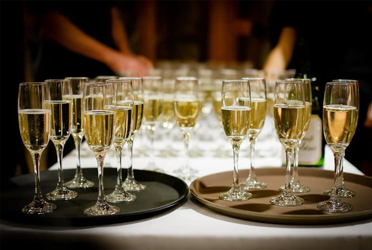 Salvers Full of Champagne Glasses